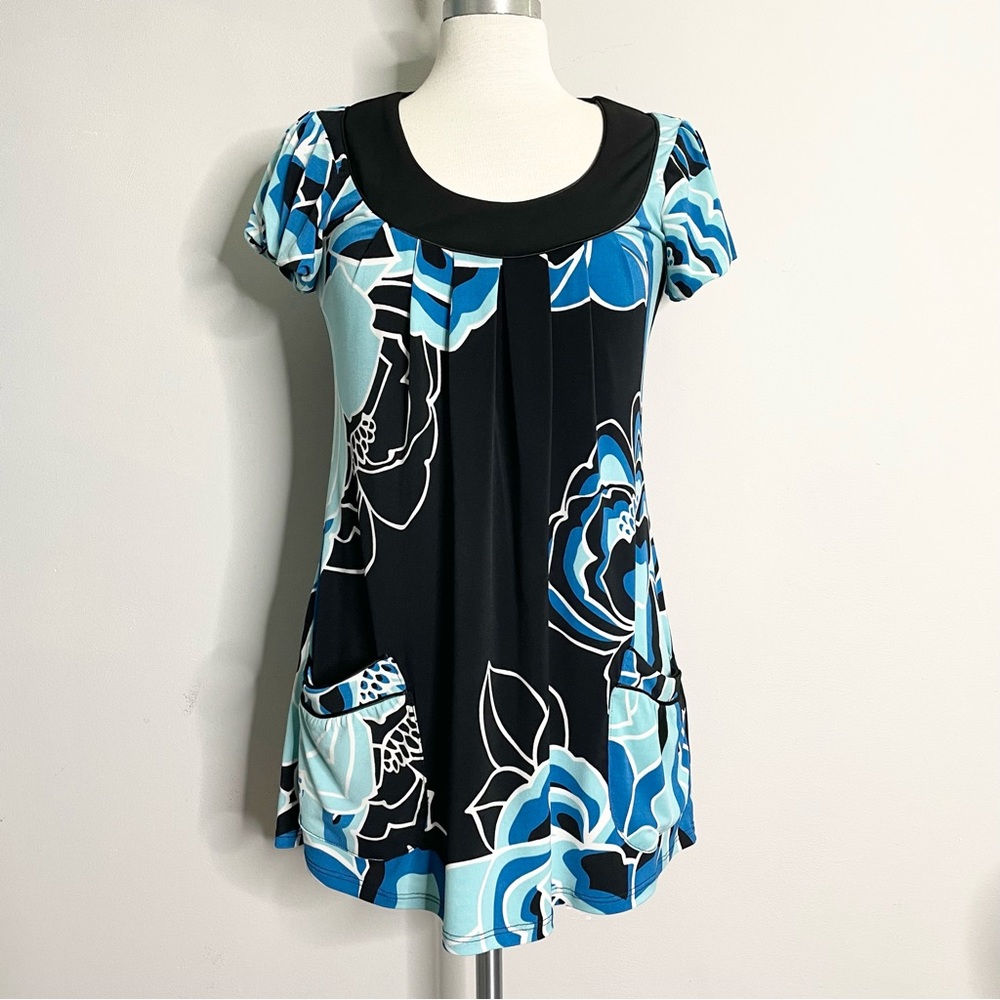 INC INTERNATIONAL CONCEPTS Floral Short Balloon Sleeve Mini Dress Tunic …